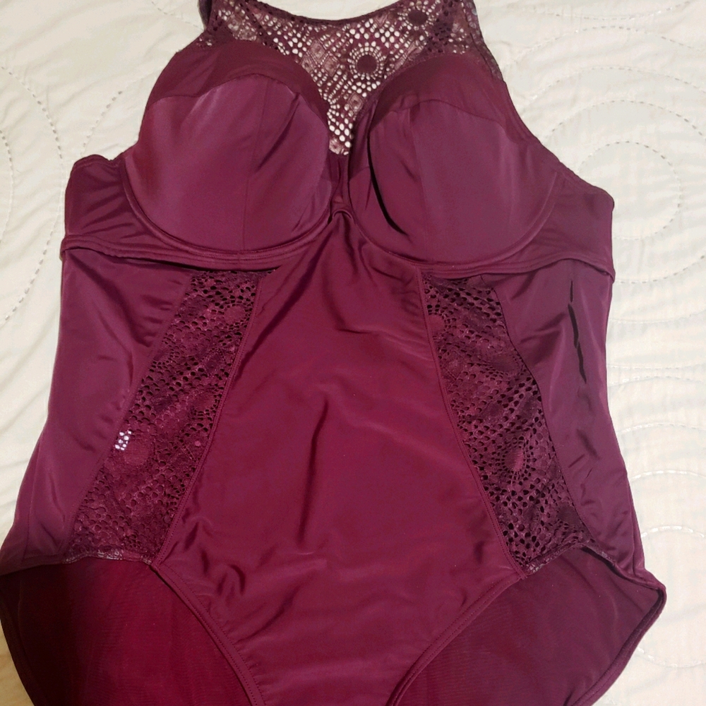 Wine colored Adore Me one piece Bathing suit